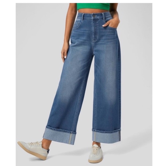 HALARA Denim - Halara Size Large Flex High Waist StretchWide Leg Cuff Denim Jeans Large Petite